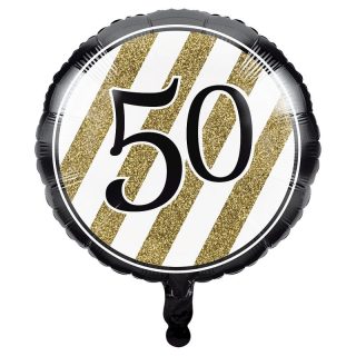 Black And Gold Stripe 50th Balloon - 34054