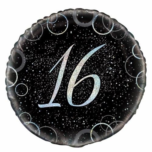 16th Birthday Black & Silver Foil Balloon - 55818