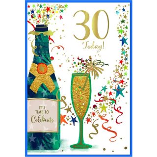 Vibrant Teal & Gold Champagne 30th Birthday - Code G - 6pk - SE33218