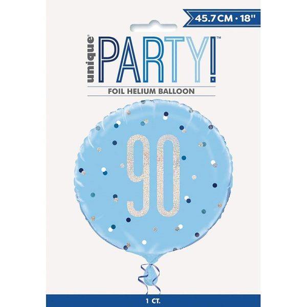 Unique 18" Foil Glitz 90Th Birthday Balloon, Blue, 18"