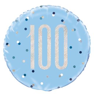 Unique 18" Foil Glitz 100Th Birthday Balloon, Blue, 18"