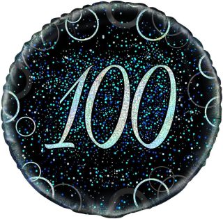 Unique Party 55814- 18" Glitz Blue Foil 100th Birthday Balloon