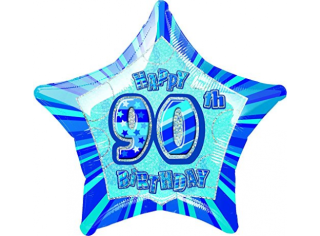 Unique Party 20 Inch Happy 90th Birthday Foil Balloon - Glitz Blue