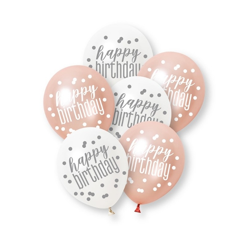 Glitz Rose Gold Happy Birthday Assorted Pearl latex - 6ct - 89577