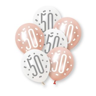 Glitz Rose Gold Age 50 Assorted Pearl latex - 6ct - 89617