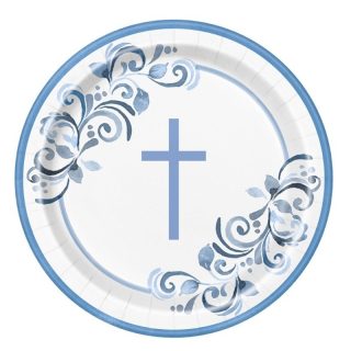 Blue Holy Cross 9" Round Dinner Plates - 82105EU