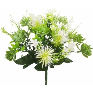 29cm PLASTIC MIXED FOLIAGE BUSH WHITE/GREEN - 006547