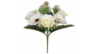 33cm ROSE GERBERA AND SUCCULENT BUSH IVORY - 022332