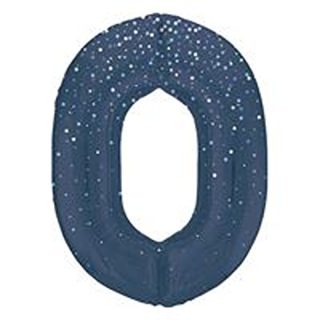 Unique 34" Blue Glitz Number 0 Shaped Foil Balloon - 85830