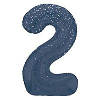 Unique 34" Blue Glitz Number 2 Shaped Foil Balloon - 85832