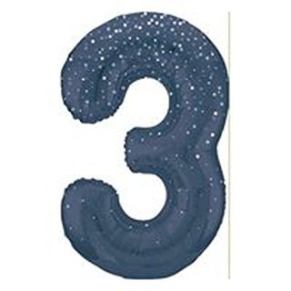 Unique 34" Blue Glitz Number 3 Shaped Foil Balloon - 85833