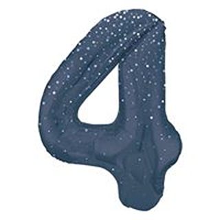 Unique 34" Blue Glitz Number 4 Shaped Foil Balloon - 85834