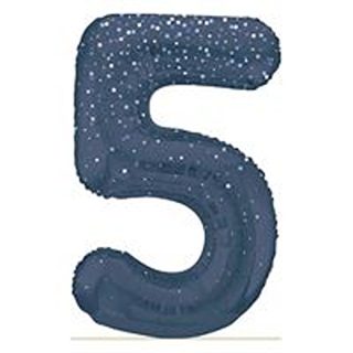 Unique 34" Blue Glitz Number 5 Shaped Foil Balloon - 85835