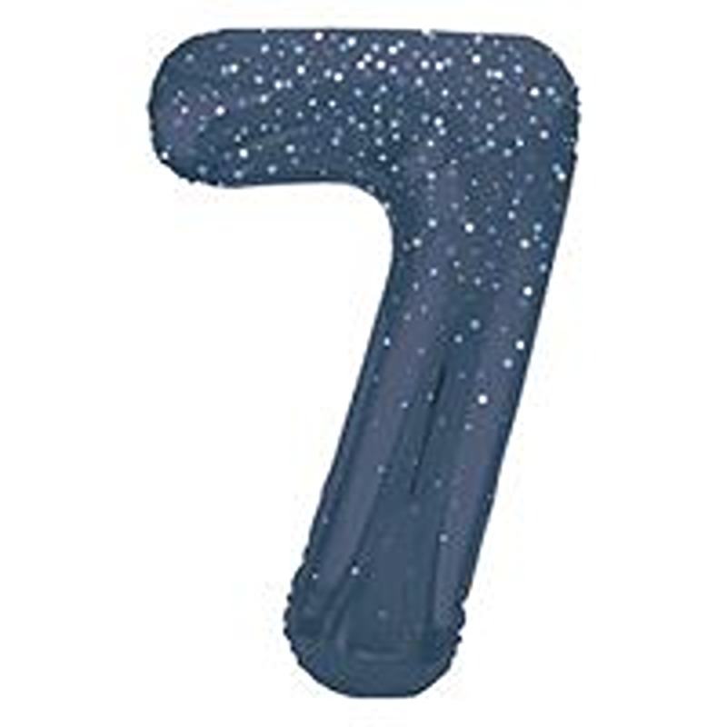 Unique 34" Blue Glitz Number 7 Shaped Foil Balloon - 85837