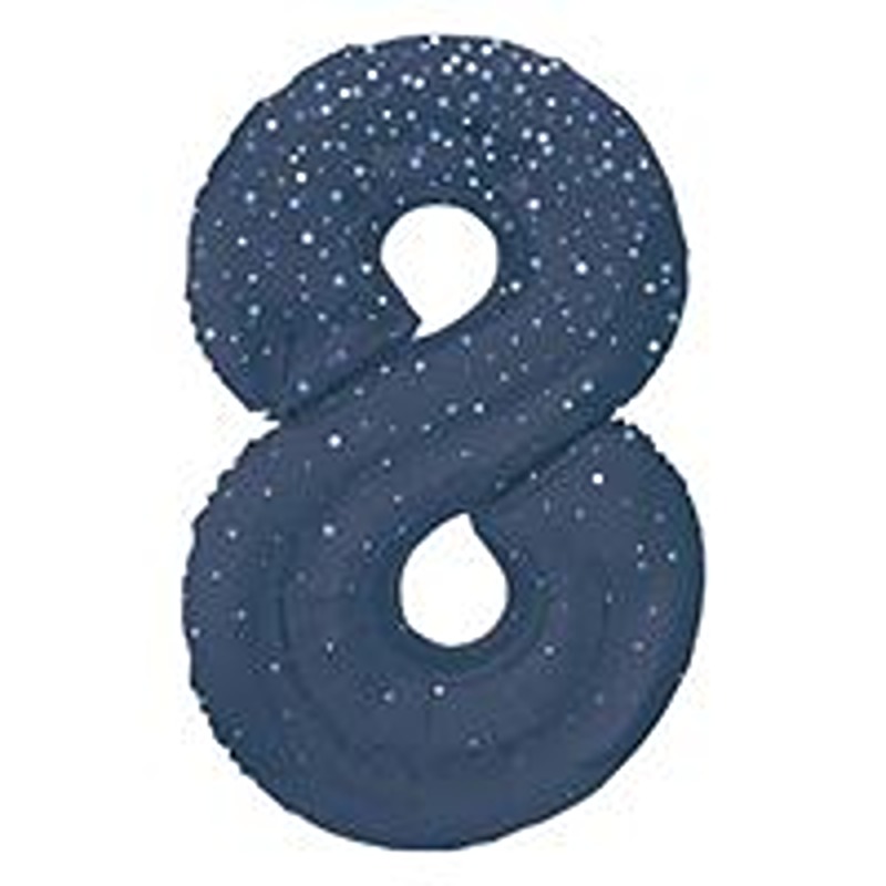 Unique 34" Blue Glitz Number 8 Shaped Foil Balloon - 85838