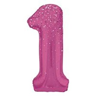 Unique 34" Pink Glitz Number 1 Shaped Foil Balloon - 85851