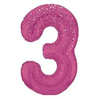Unique 34" Pink Glitz Number 3 Shaped Foil Balloon - 85853
