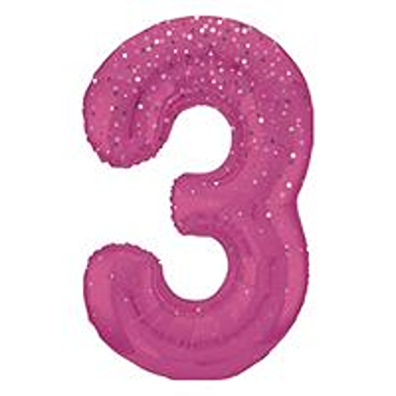 Unique 34" Pink Glitz Number 3 Shaped Foil Balloon - 85853