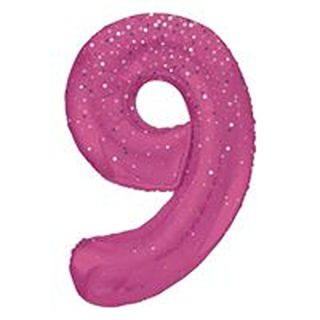 Unique 34" Pink Glitz Number 9 Shaped Foil Balloon - 85859