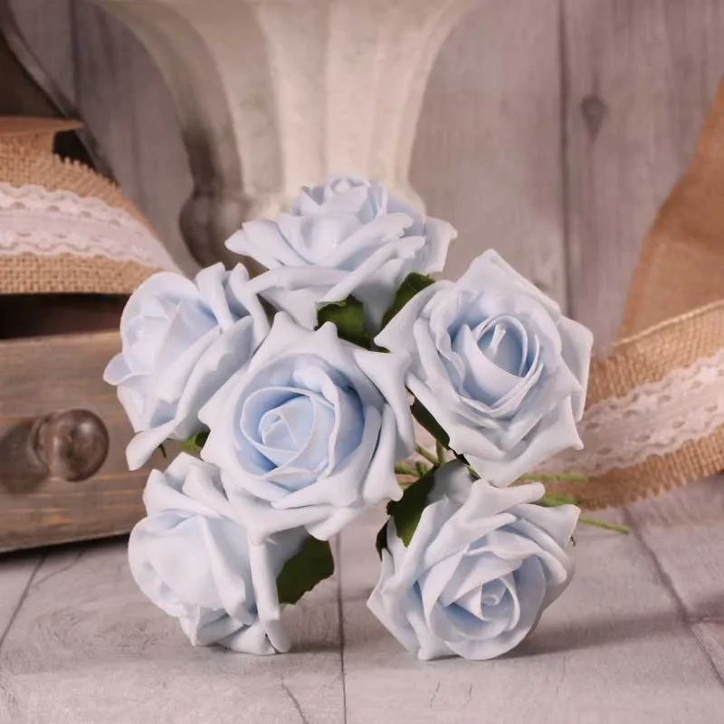 Foam Tea Rose - Baby Blue - 6pcs - SF0190BB