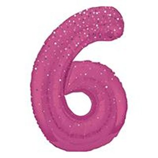 Unique 34" Pink Glitz Number 6 Shaped Foil Balloon - 85856