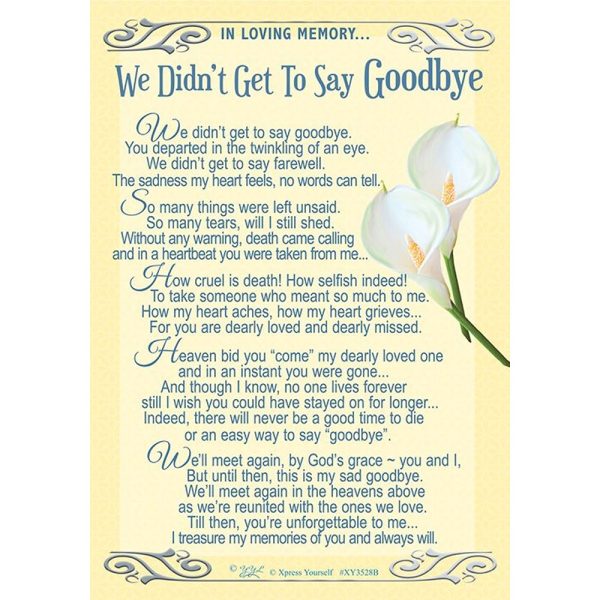 We Didn’T Get To Say Goodbye - XY3528B