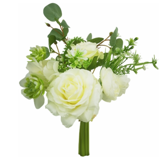 27cm ROSE AND EUCALYPTUS BUNDLE IVORY - 017857