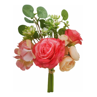 27cm ROSE AND EUCALYPTUS BUNDLE PINK/CREAM - 017864