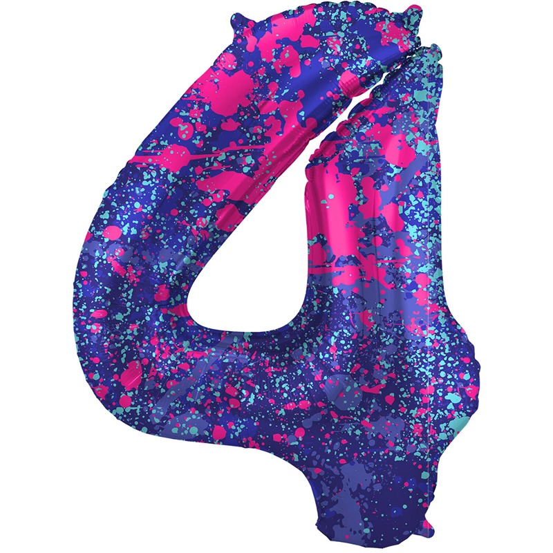 Foil Balloon Paint Splash Number 4 - 34" - 63904