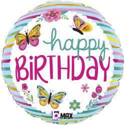 Grabo 18" Colourful Butterflies Happy Birthday Pkt - 26287P-P