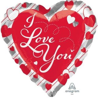 ANAGRAM 18" S40 RED HEART & SILVER STRIPES I LOVE YOU