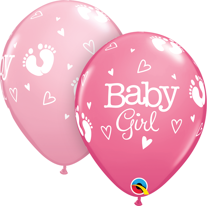 11" ROUND ROSE&PINK 25CT - BABY GIRL FOOTPRINTS & HEARTS