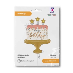 Grabo 33" Birthday Cake Confetti Holographic Shape D Packaged
