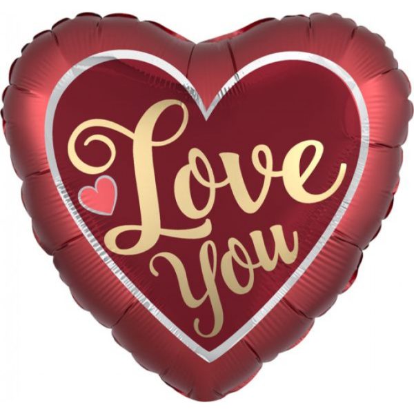 ANAGRAM 18" S40 SANGRIA & GOLD SATIN LOVE YOU