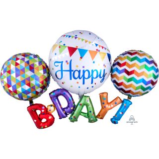 Anagram Happy Birthday Multi Foil Balloons 56"/142cm w x 36"/91cm h P80