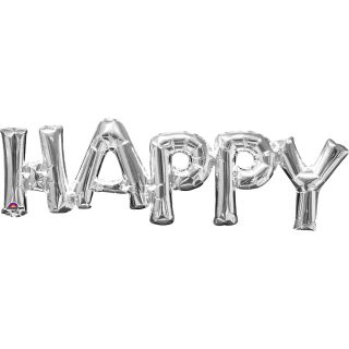 Anagram "Happy" Phrase Silver SuperShape Foil Balloons 30"/76cm w x 10"/25cm h S55