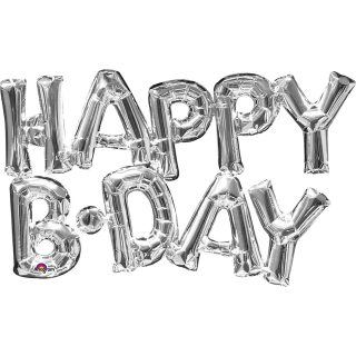 Anagram "Happy B-Day" Phrase Silver SuperShape Foil Balloons G20