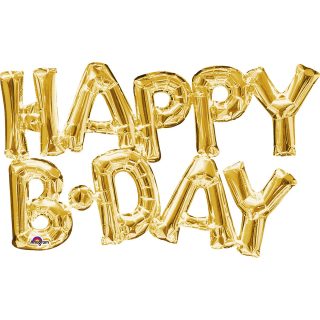 Anagram "Happy B-Day" Phrase Gold SuperShape Foil Balloons G20