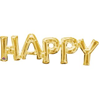 Anagram "Happy" Phrase Gold SuperShape Foil Balloons 30"/76cm w x 10"/25cm h S55