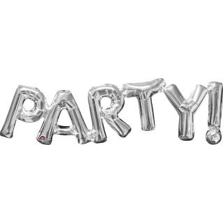 Anagram "Party!" Phrase Silver SuperShape Foil Balloons 33"/83cm w x 9"/22cm h S55