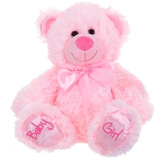Sitting Baby Girl Bear Pink 28cm