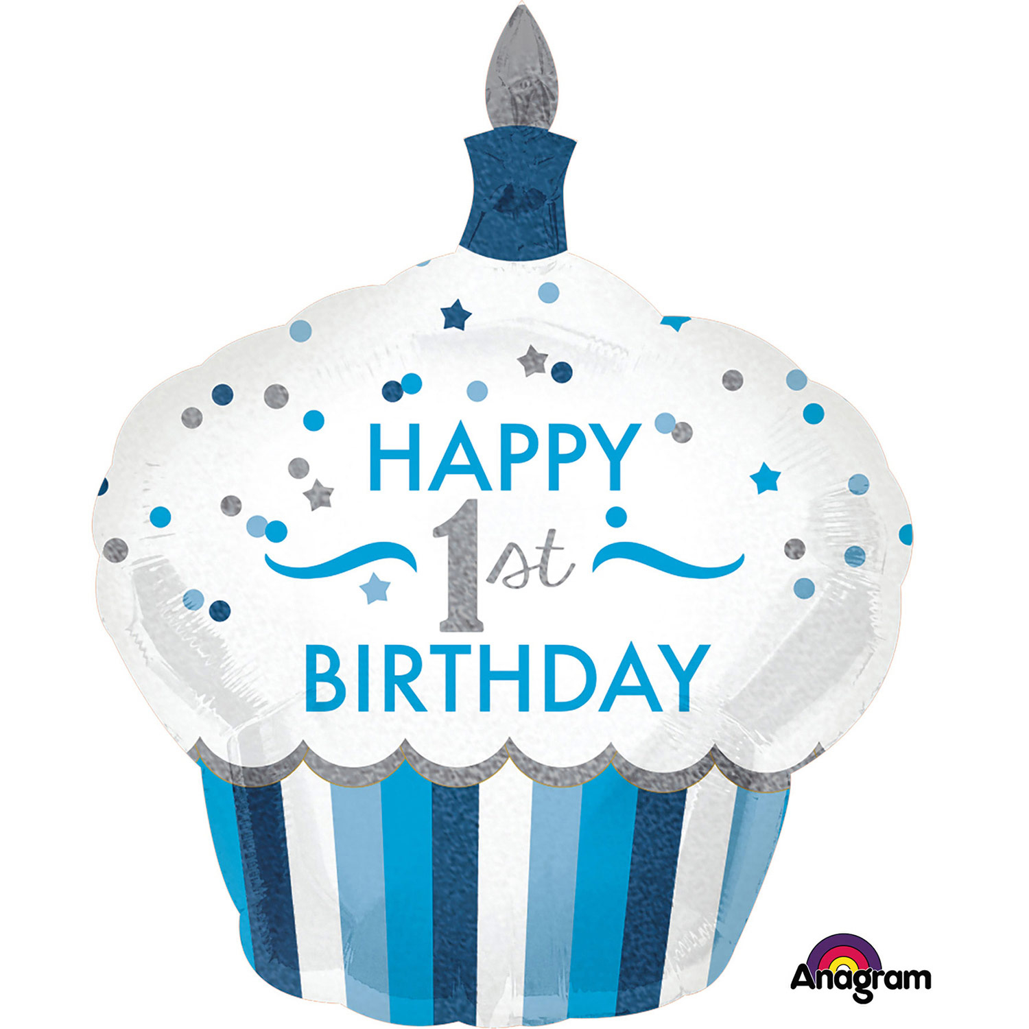 Anagram 1st Birthday Cupcake Boy SuperShape Foil Balloons 29"/73cm w x 36"/91cm h P40