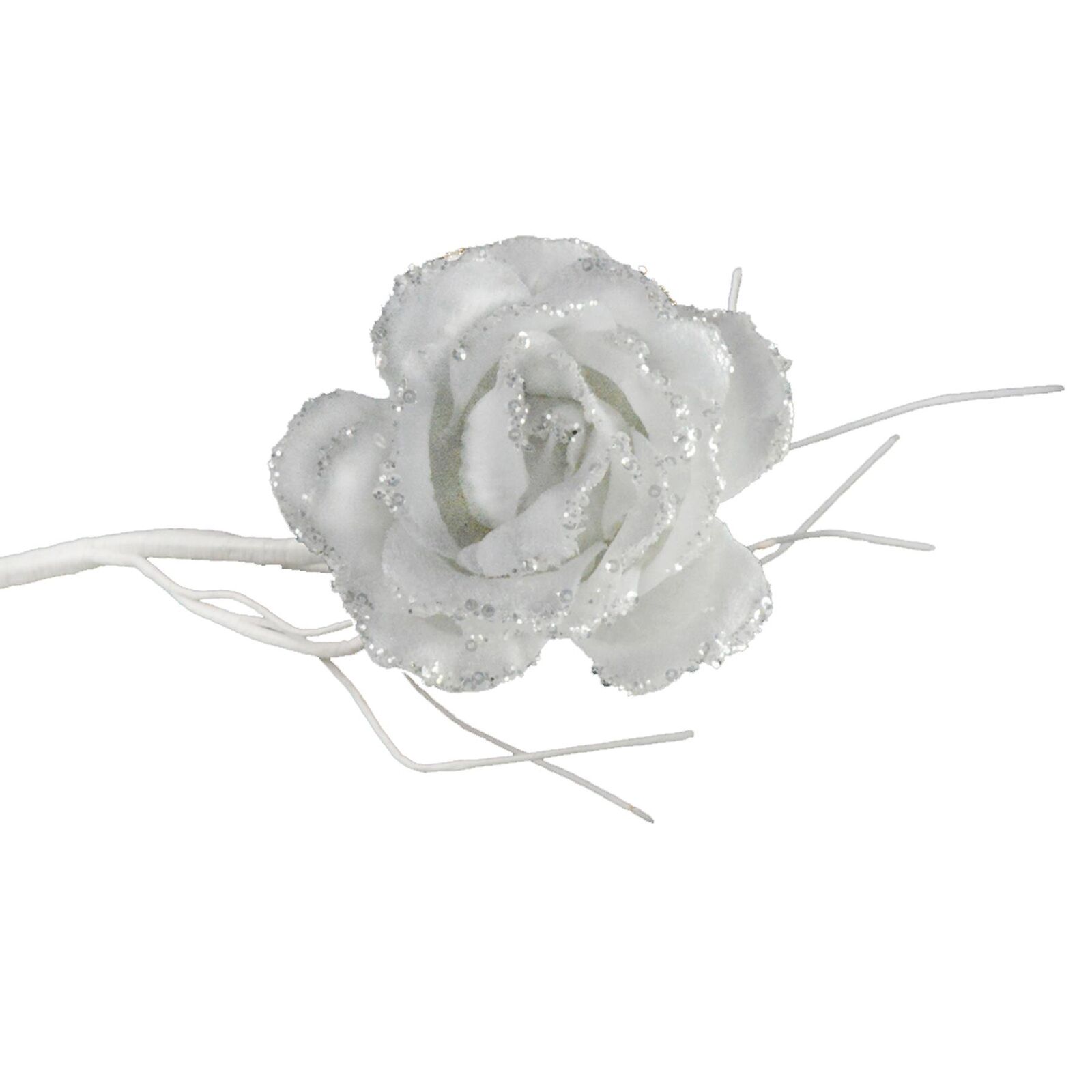10cm CLIP ON VELVET ROSE WHITE-56217