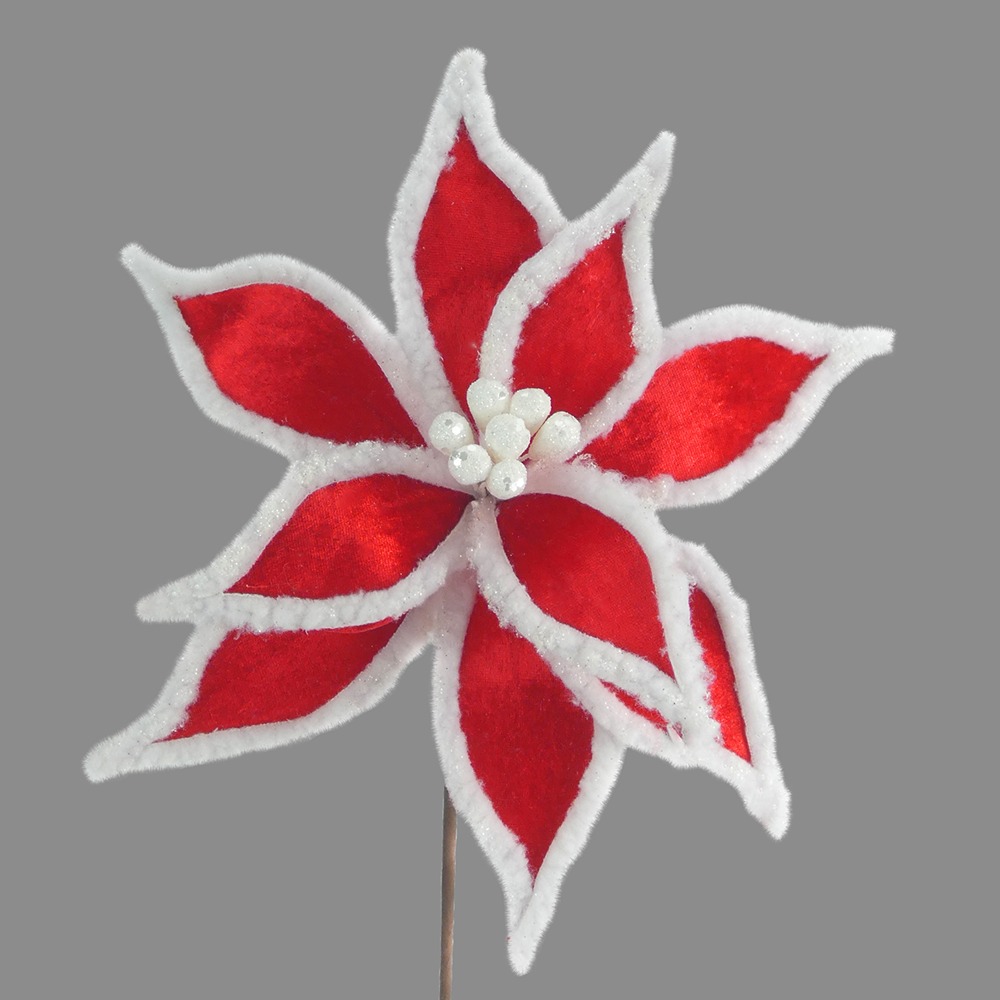 FUR EDGE POINSETTA STEM RED/WHITE - 57813