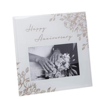 WIDDOP - Happy Anniversary White Glass Gold Floral Frame 6" x 4" - AM158HA