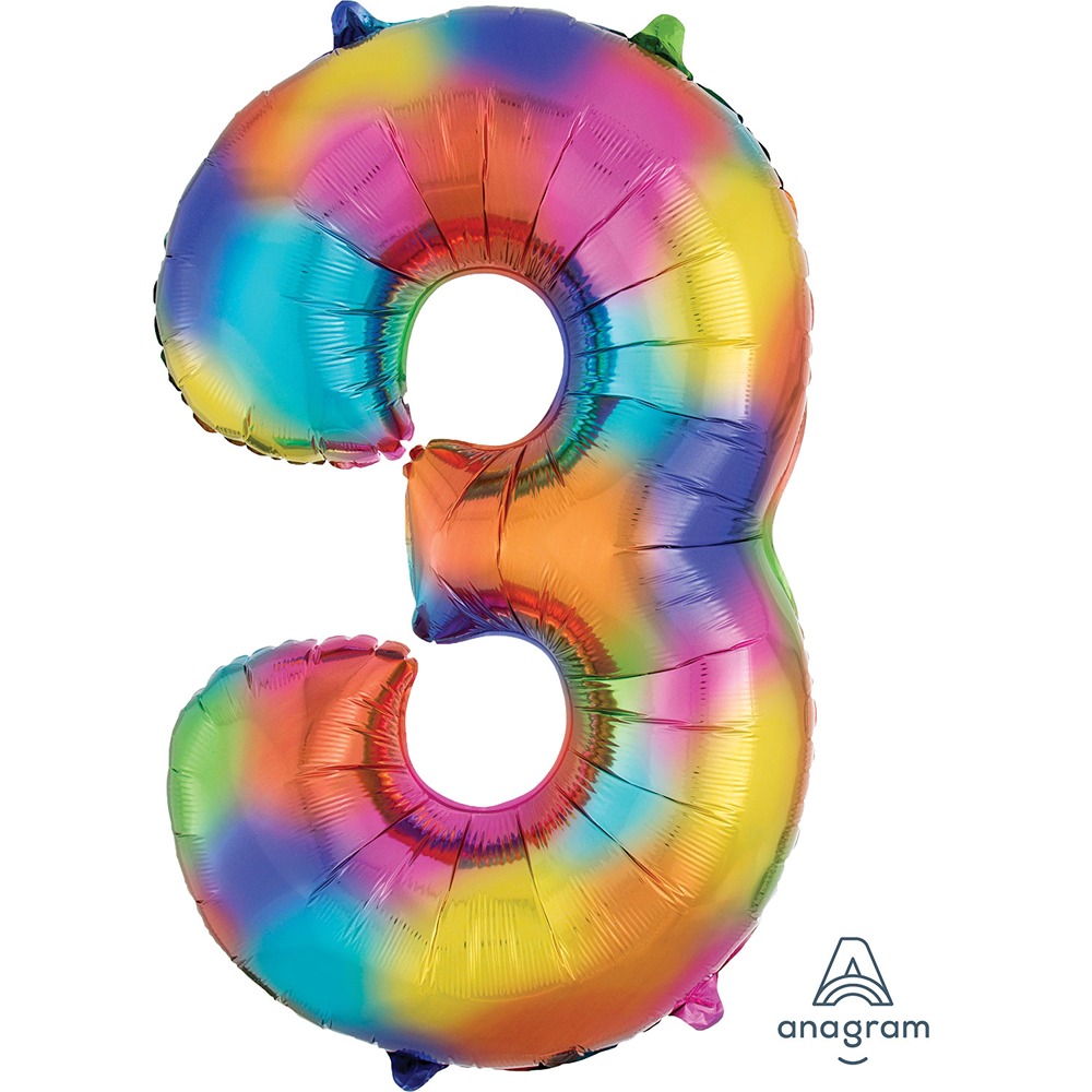 Anagram - Number 3 Rainbow Splash SuperShape Foil balloons - 34" - 3853301
