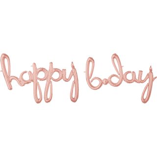 Anagram "Happy Bday" Rose Gold Script Phrase Foil Balloons G50