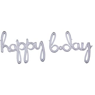 Anagram "Happy Bday" Silver Holographic Script Phrase Foil Balloons P70