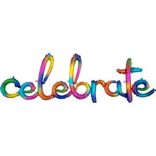 Anagram "Celebrate" Rainbow Splash Script Phrase Foil Balloons 59"/149cm w x 20"/50cm h G50