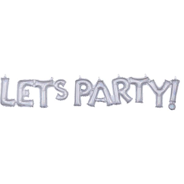 Anagram "Let's Party" Silver Holographic Block Phrase Foil Balloons G40